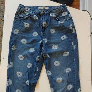 Topshop Floral Printed High Waisted Mom Jeans